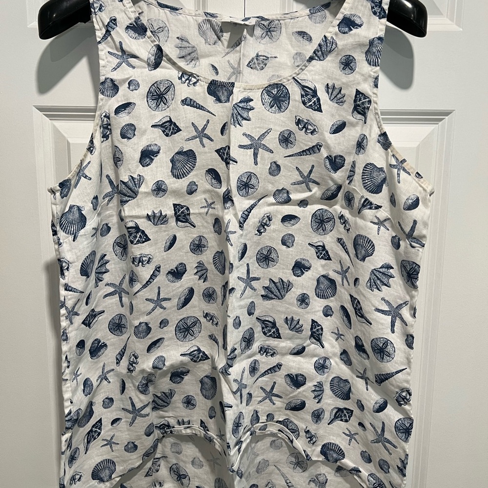 J Jill Linen Seashell Print Tank Top